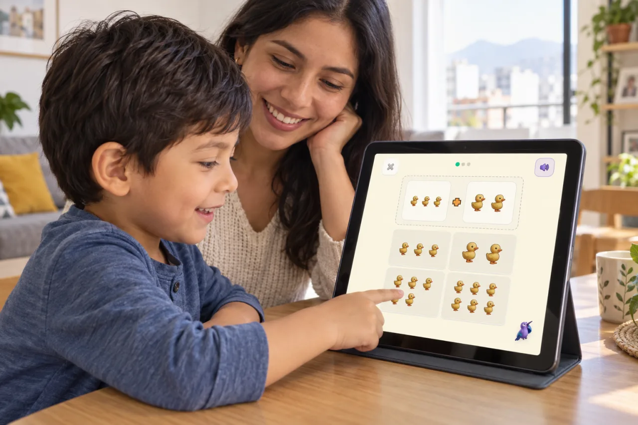 Niño toca la opción cinco después de contar patos en Ziippi